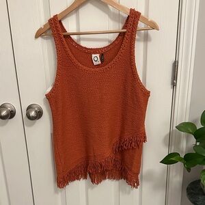 Anthropologie Orange Fringe Tank Top